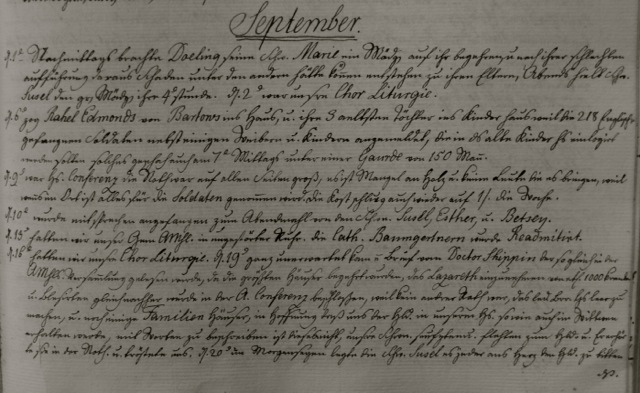 ILL. 4a Single Sisters’ Diary, vol. 3: September 1777. Courtesy Moravian Archives at Bethlehem, Pa.