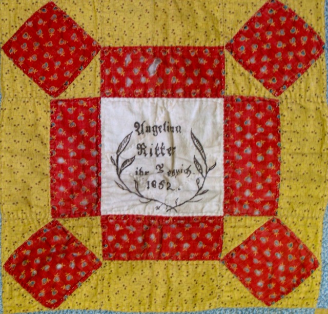ILL. 4a Angelina Ritter (1834-1900) Fraktur Quilt Owner Block, 1852 Goschenhoppen Historians Inc. (2003.05.01), Green Lane, PA. Photo Image © Del-Louise Moyer