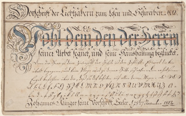 Wilhelmus Faber Vorschrift for Johannes Klinger, 1812