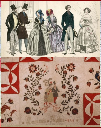 Trendsetting 1820 - 1830 Clothing Embroidery on Schleifer-Kichline Fraktur Quilt "Euphemia Kichlein 1832"