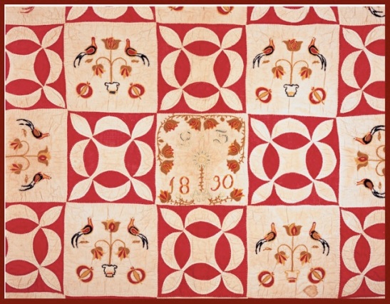 Schleifer-Kichlein Family Fraktur Quilt "E S 1830" Close-up
