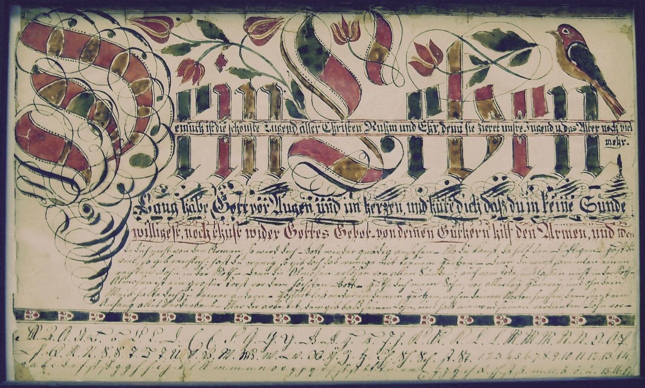 Fig. 4. Dein Leben Lang habe Gott vor Augen…Vorschrift. Courtesy of Reading Public Museum, Reading, Pa., 39.117.1.